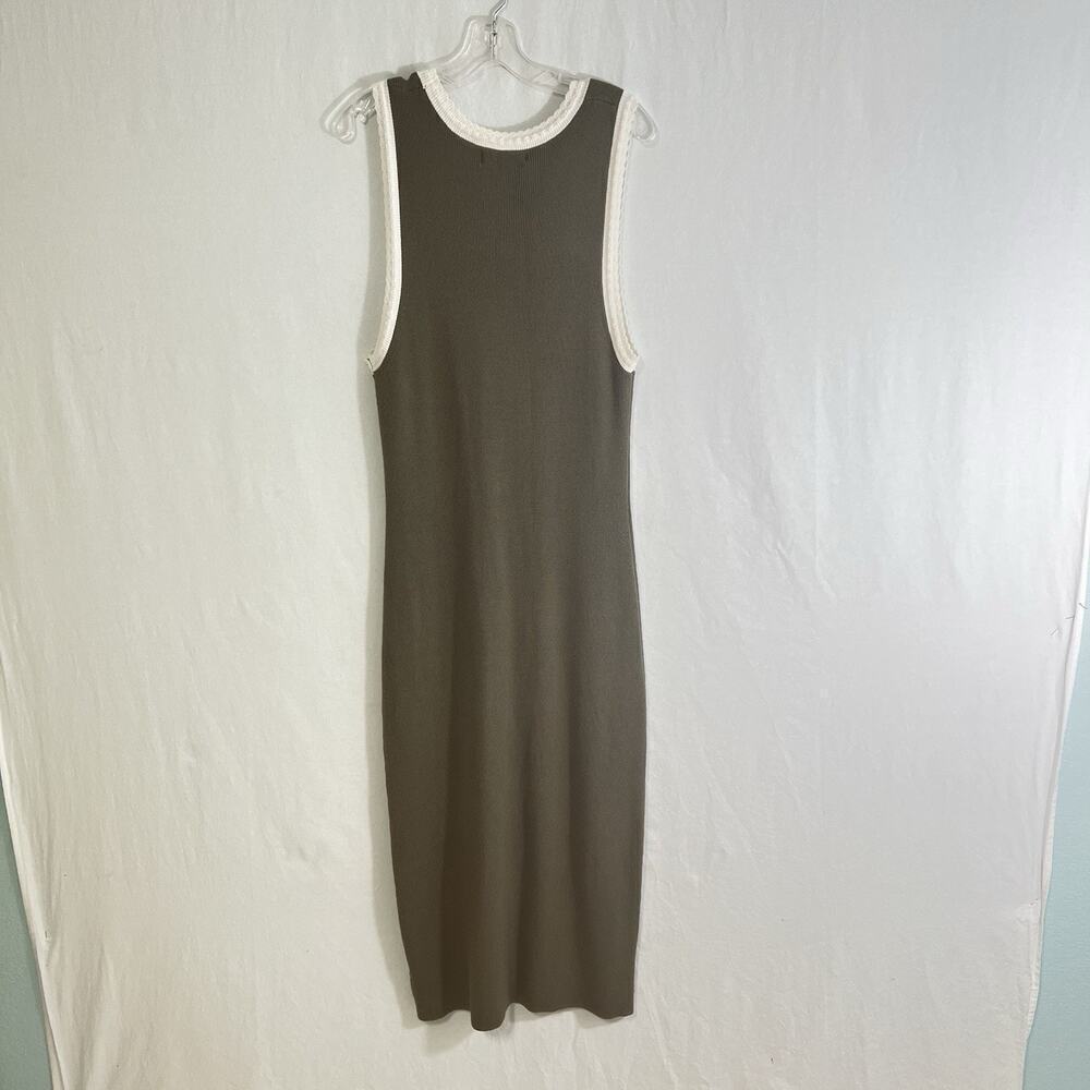 Caroline Constas Knit Maxi Dress Large Ribbed Green Minimalist Romantic NEW - Picture 6 of 11